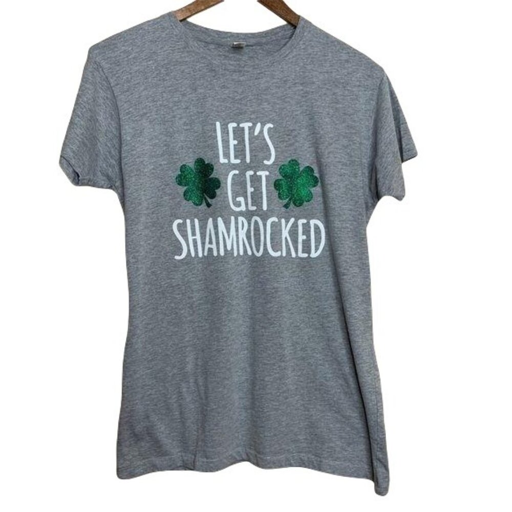 Cute St. Patrick's Day Tee Shirt Green Let's Get Shamrocked Women's Size Small